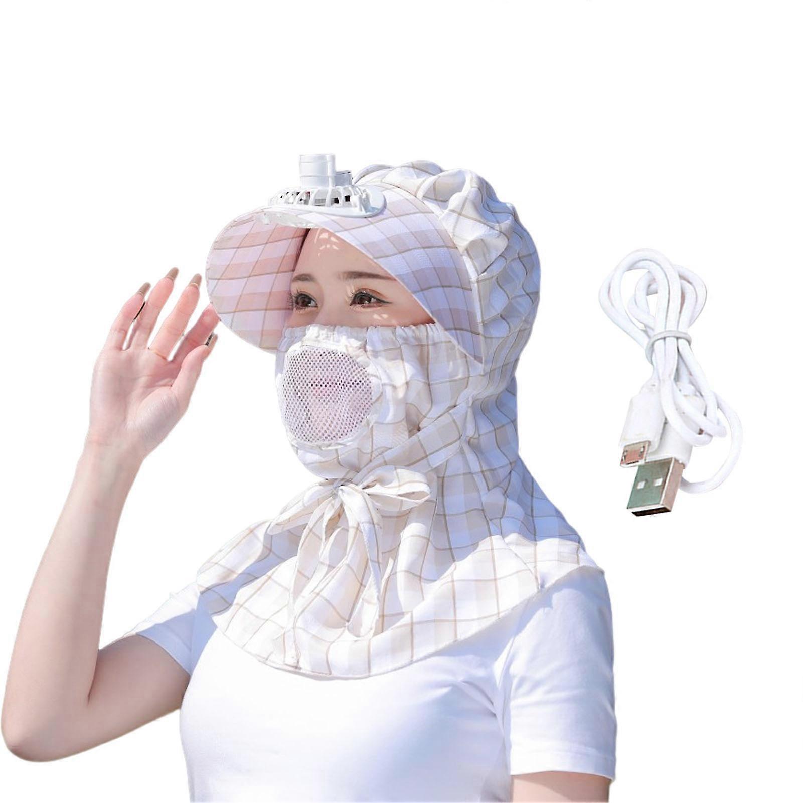 Women Cycling Headgear Rechargeable Electric Fan Breathable Sunshade Summer Cooling Cap Riding Supplies