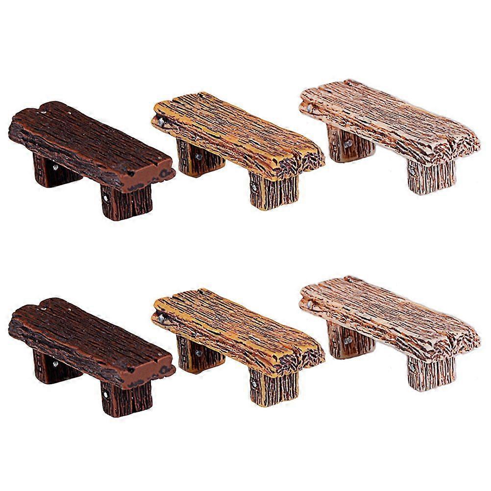 6PCS Mini Simulated Wood Stools Micro Landscape Stools Decors DIY Resin Stools