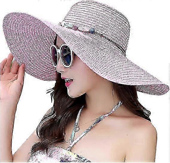 Bayan Geniş Kenarlı Hasır Şapka Disket Katlanabilir Roll up Cap Plaj Güneş Şapkası UPF 50+