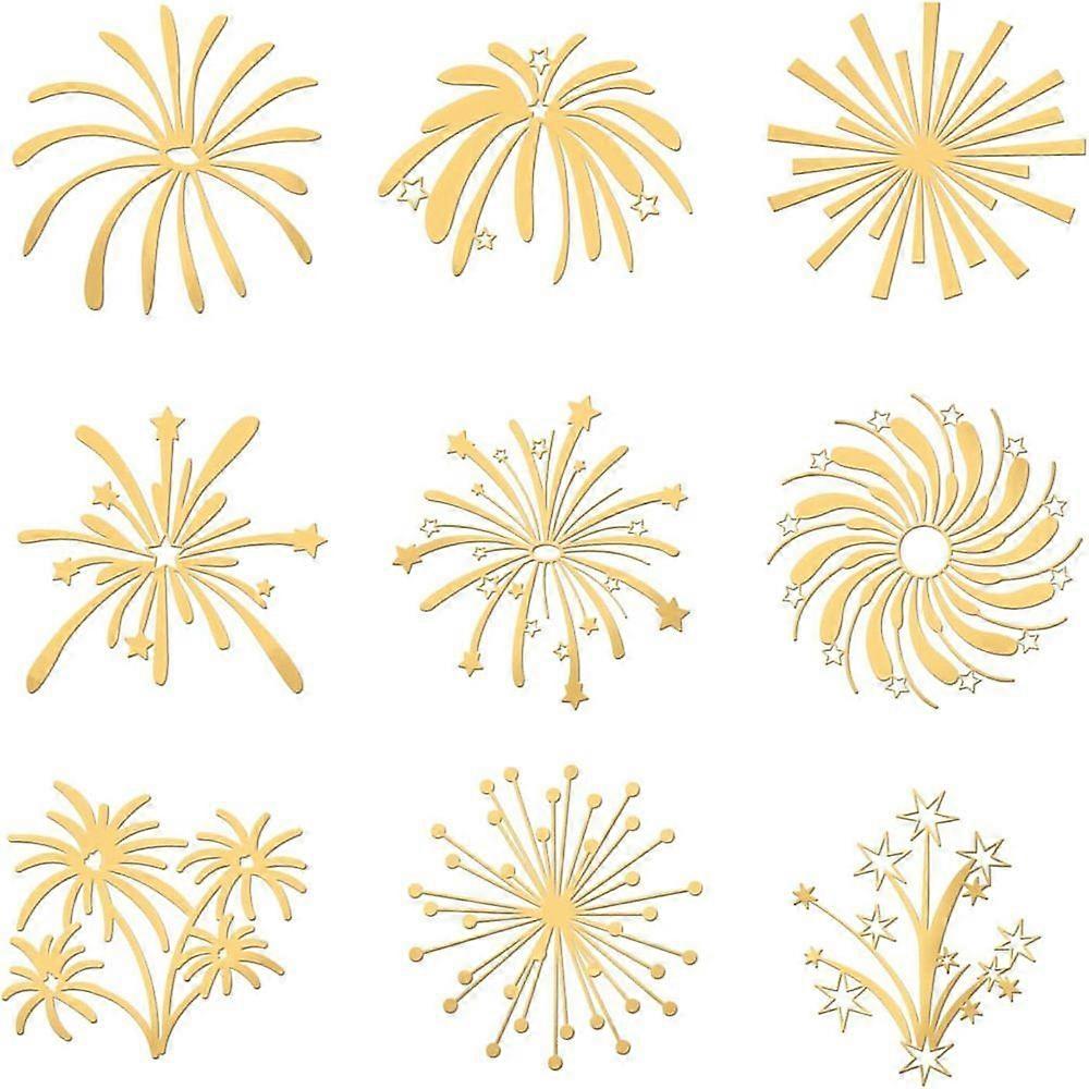 9Pcs 9 Styles Custom Carbon Steel Self-adhesive Picture Stickers Fireworks Pattern 40x40mm 1pc/style