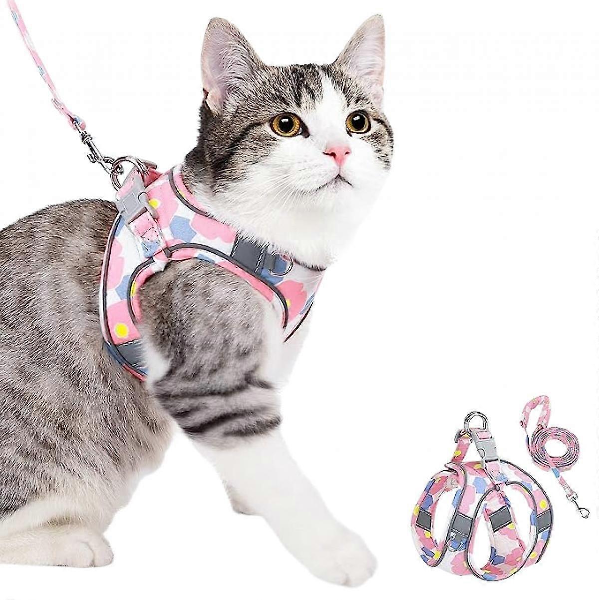 Cat Harness and Leash for Walking, Adjustable Escape Proof Vest Harness for Kitten with Reflective(Small,Pink)