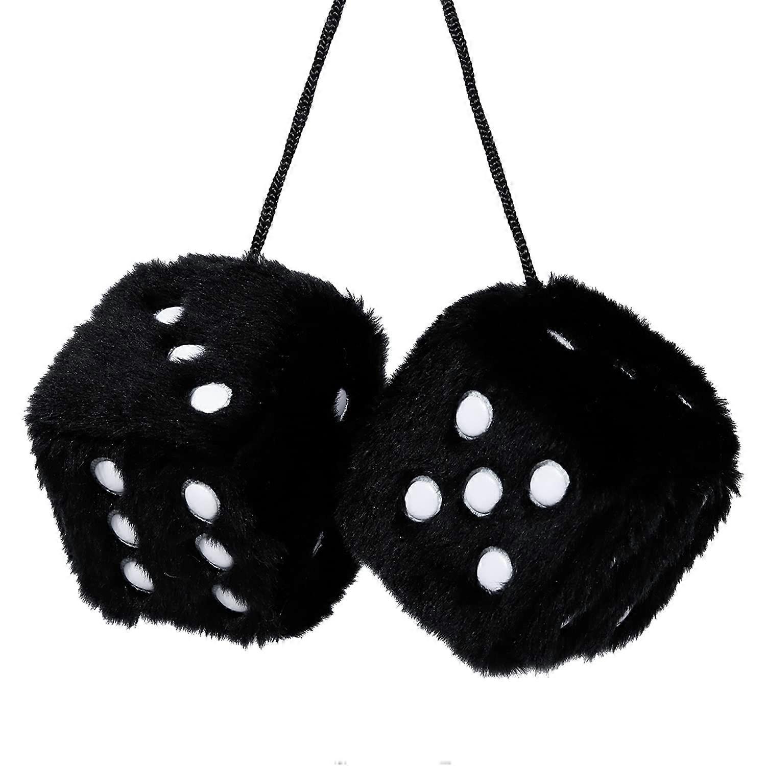 Pair of Retro Square Mirror Hanging Couple Fuzzy Plush Dice