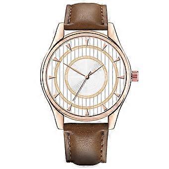 Modische Männer PU Armband Uhr Rundes Zifferblatt Analoganzeige Quarz Armbanduhr (dunkles Kaffee & Weiß)