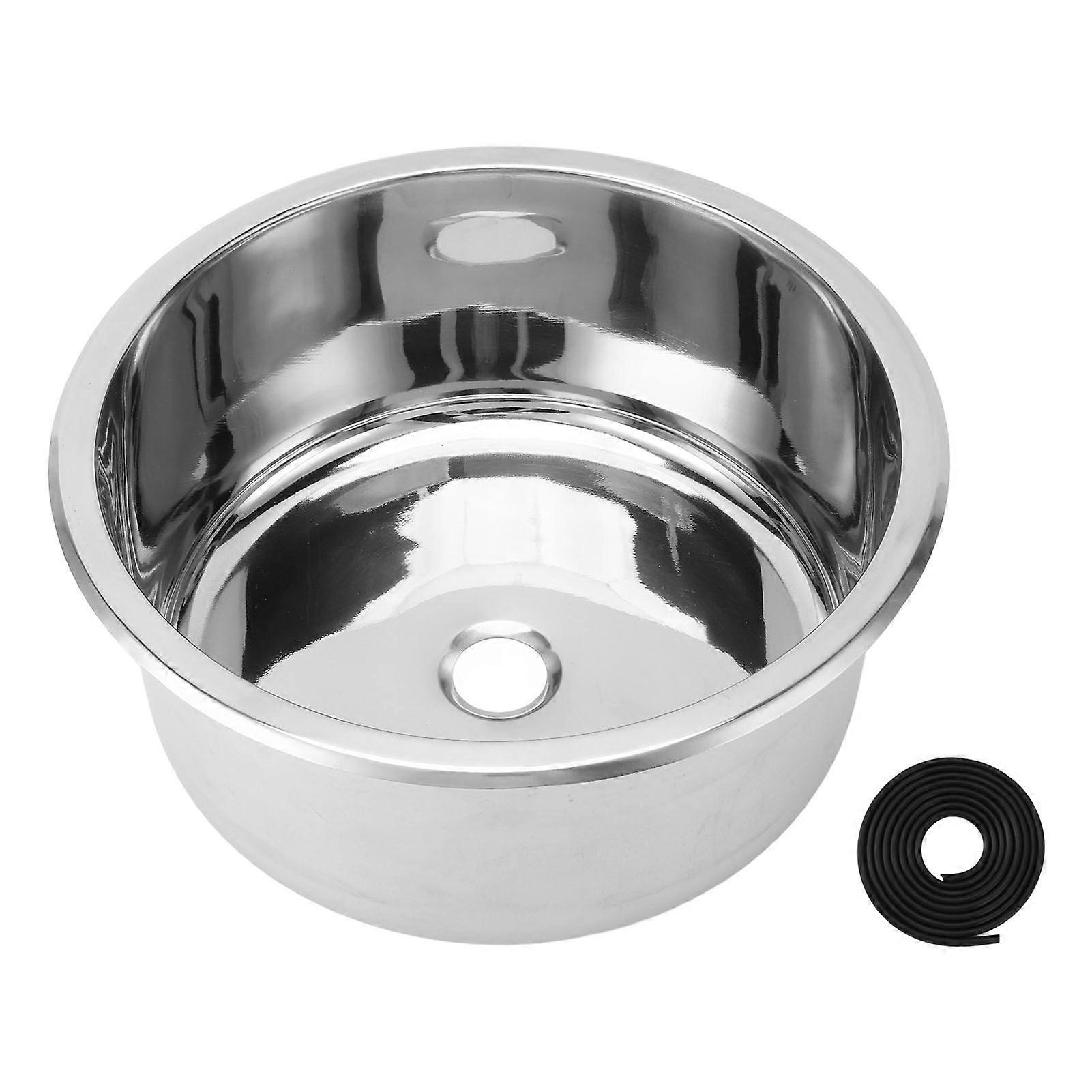 12 Inch Single Bowl Bar Sink Polished Stainless Steel Round Kitchen Sink with 40mm Drain Hole for Boat Caravan RV MK4004
