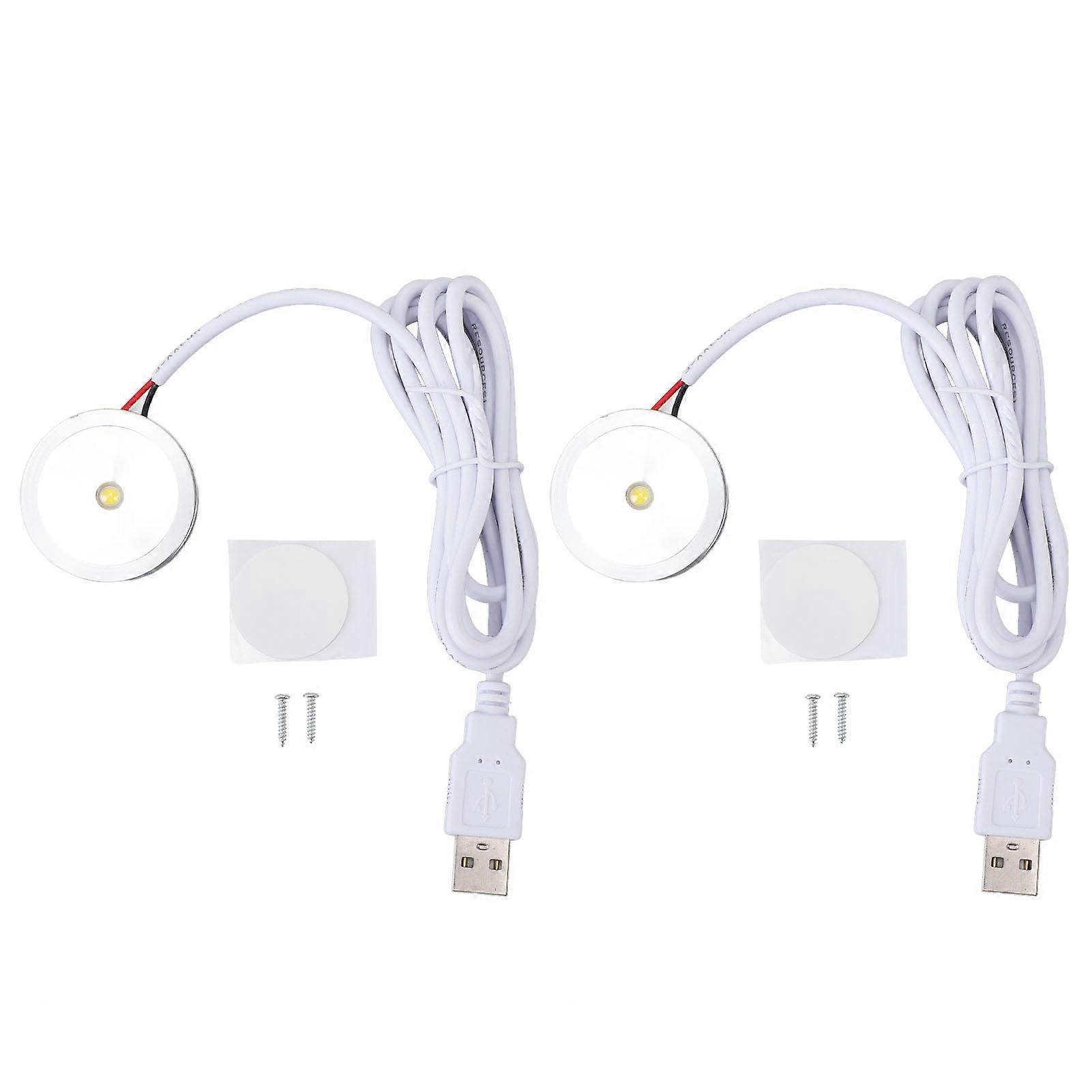 Round LED spotlight plug into USB port, with 1.3 m cable, for display cabinet, jewelry cabinet, shelf, 5 V white light