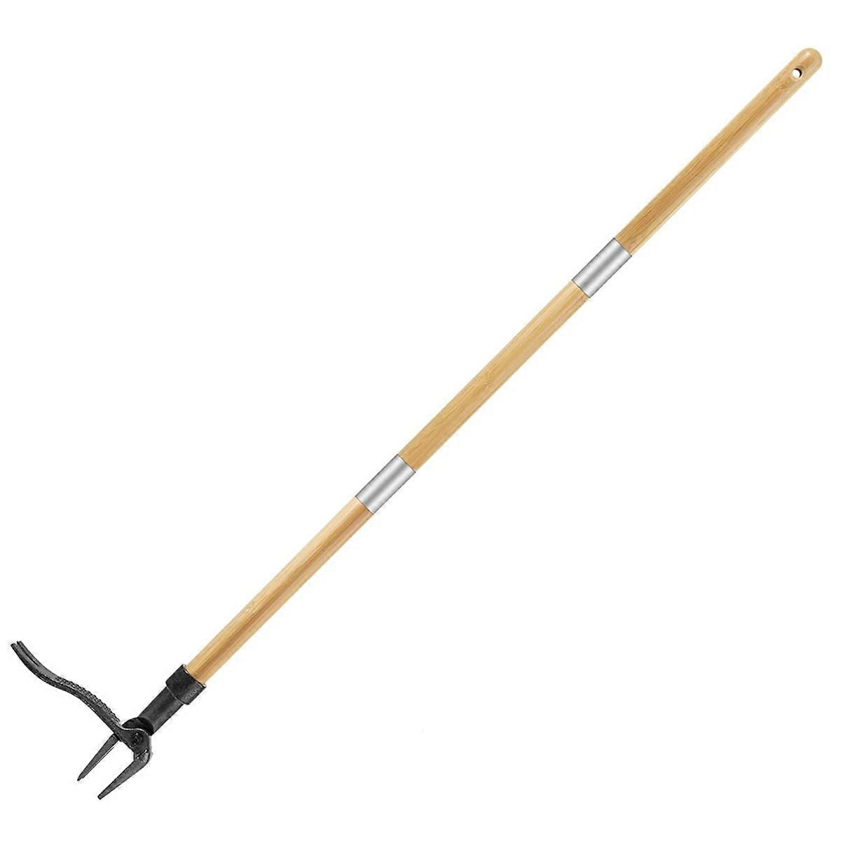 46 Inch Weed Puller Tool with Long Handle, Bamboo Grip & 4 Claw Steel , 3-Section Design for Stand Up Gardening Tool