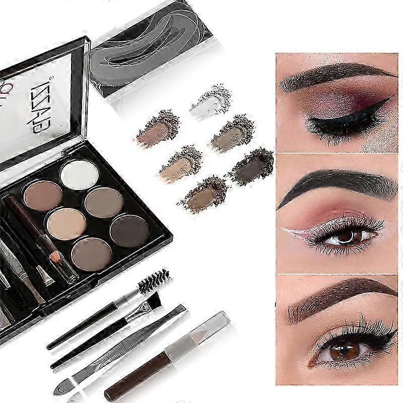 6 Colors Eyebrow Contor Powder Kit with Eyebrow Brush & Eyebrow Stencil Professional Eyebrow
