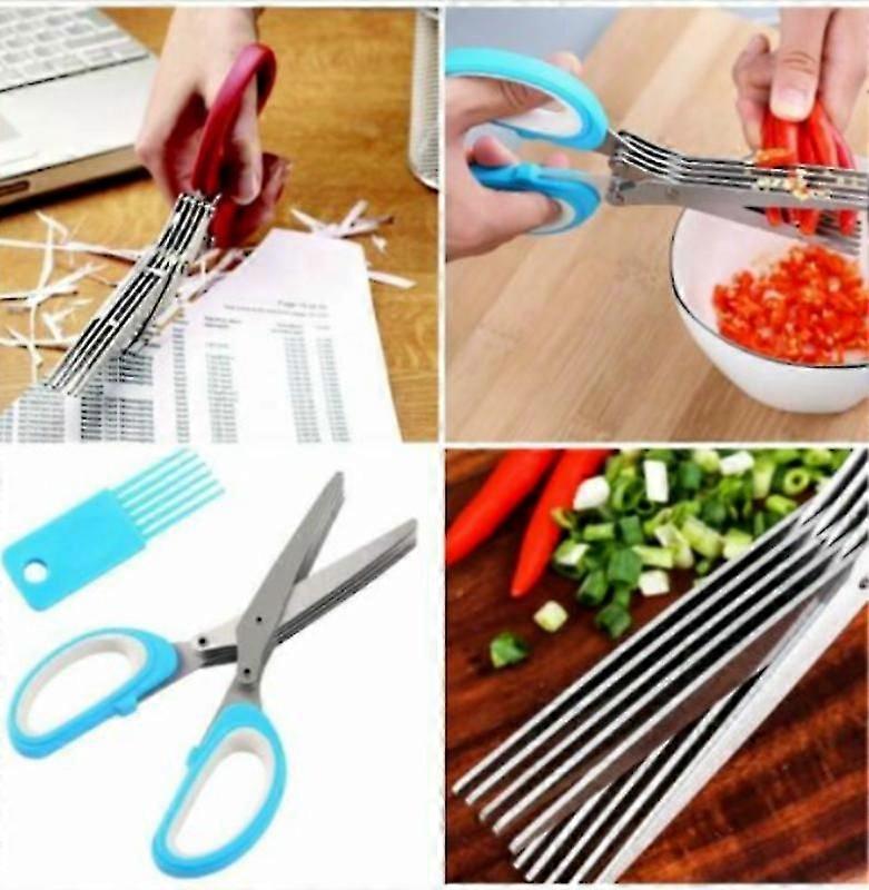1Pc 5 Blade Shredding Scissors Shears Shed Paper Document Kitchen Vegetable Herb