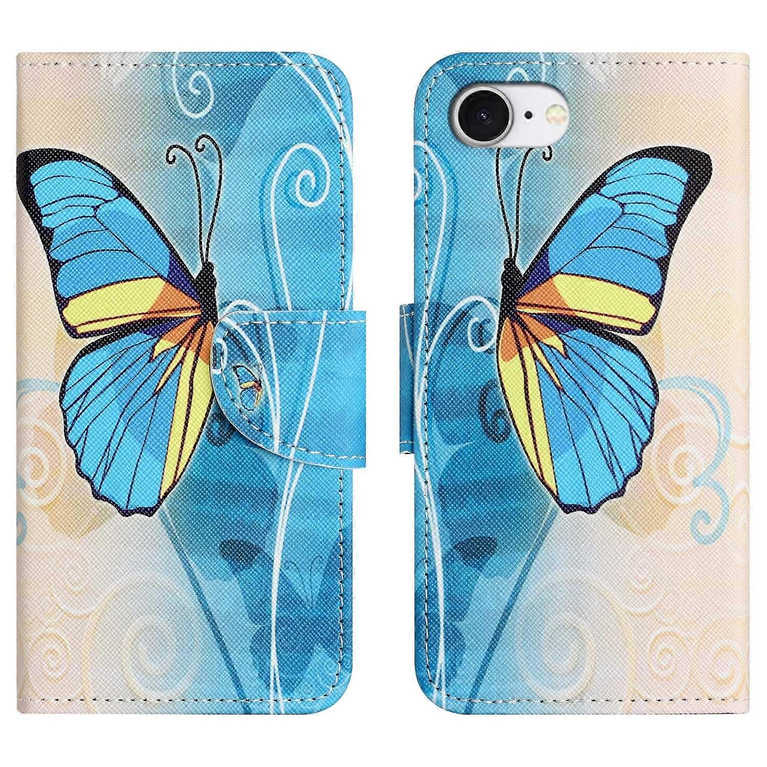 For iPhone 16e Case Pattern Printing Cross Texture Leather Phone Cover-Butterfly