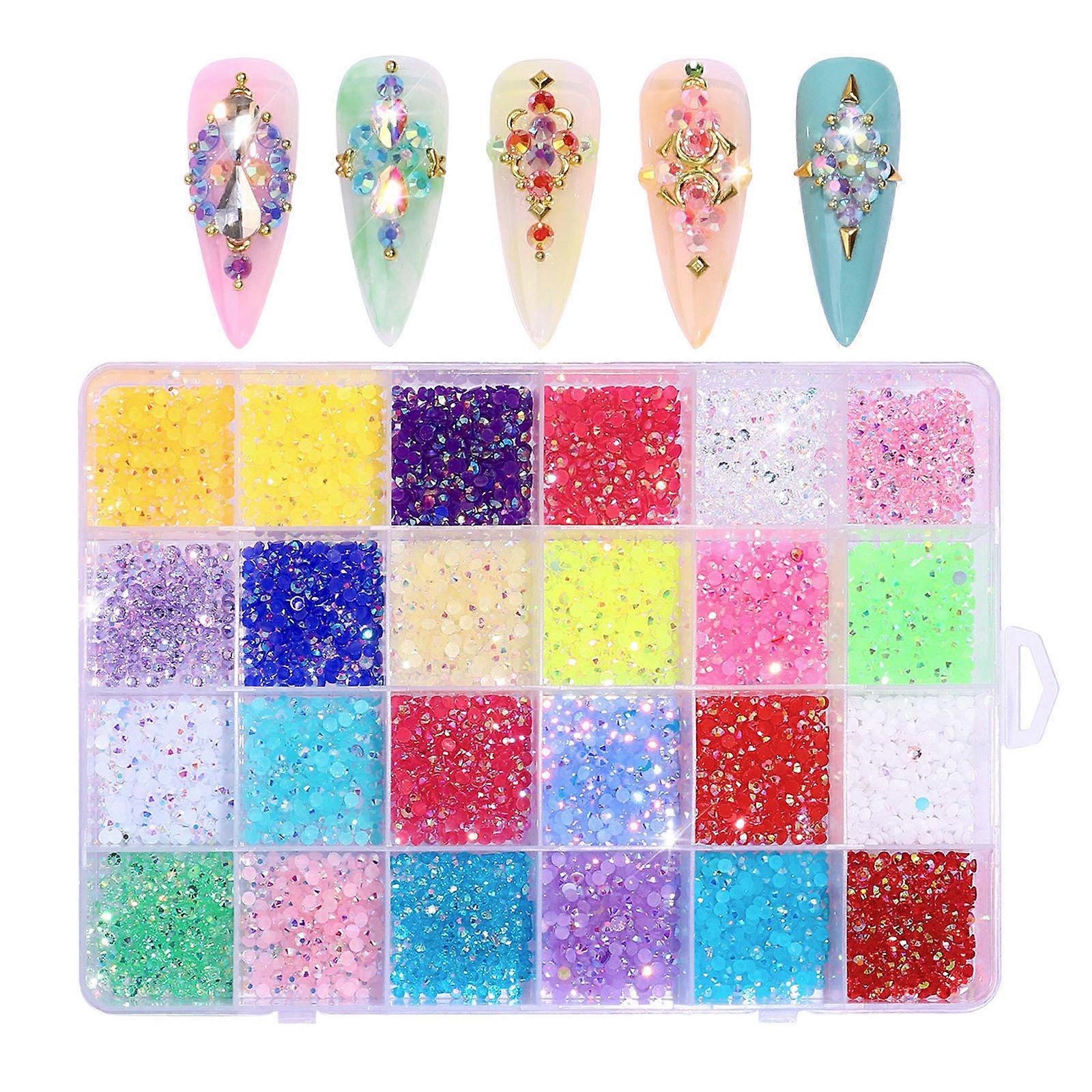 Mixed Color Resin Crystal Rhinestones for 3D Nails Art Decorations Round FlatBack Nail Crystals Gems with Storage Box