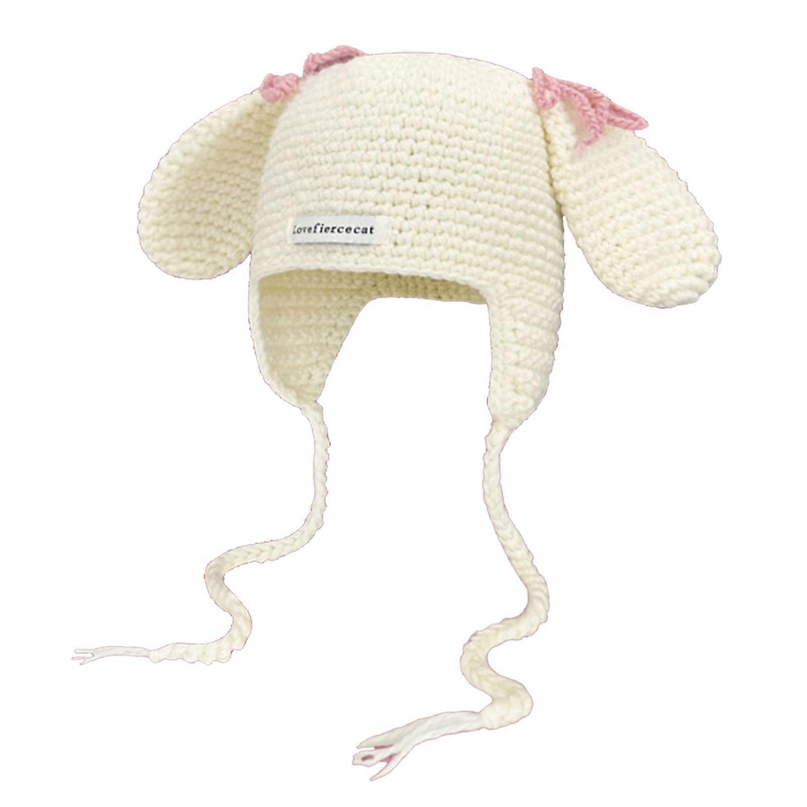 Windproof Protecting Hat Minimalists Hat Funny Pattern Hat Lovely Unisex for Daily Use And Parties In Cold Weather  White