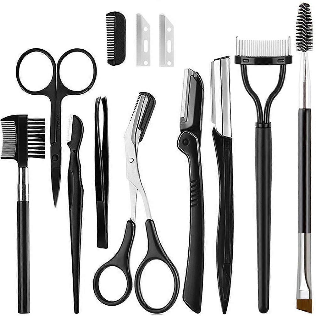 9 in 1 Eyebrow Kit for Grooming and Trimming with Dual-Ended Tools, Precision Tweezers, and Grooming Scissors