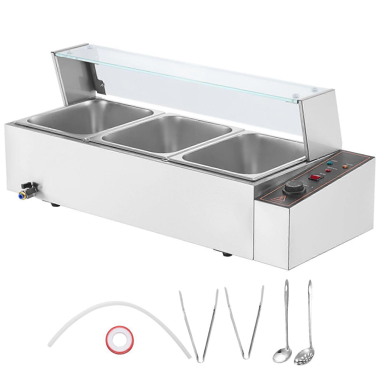 3-Pan Commercial Food Warmer, 3 x 8QT ηλεκτρικό τραπέζι ατμού, 1500W πάγκος από ανοξείδωτο ατσάλι, 86-185F Temp Control για τροφοδοσία, ασημί