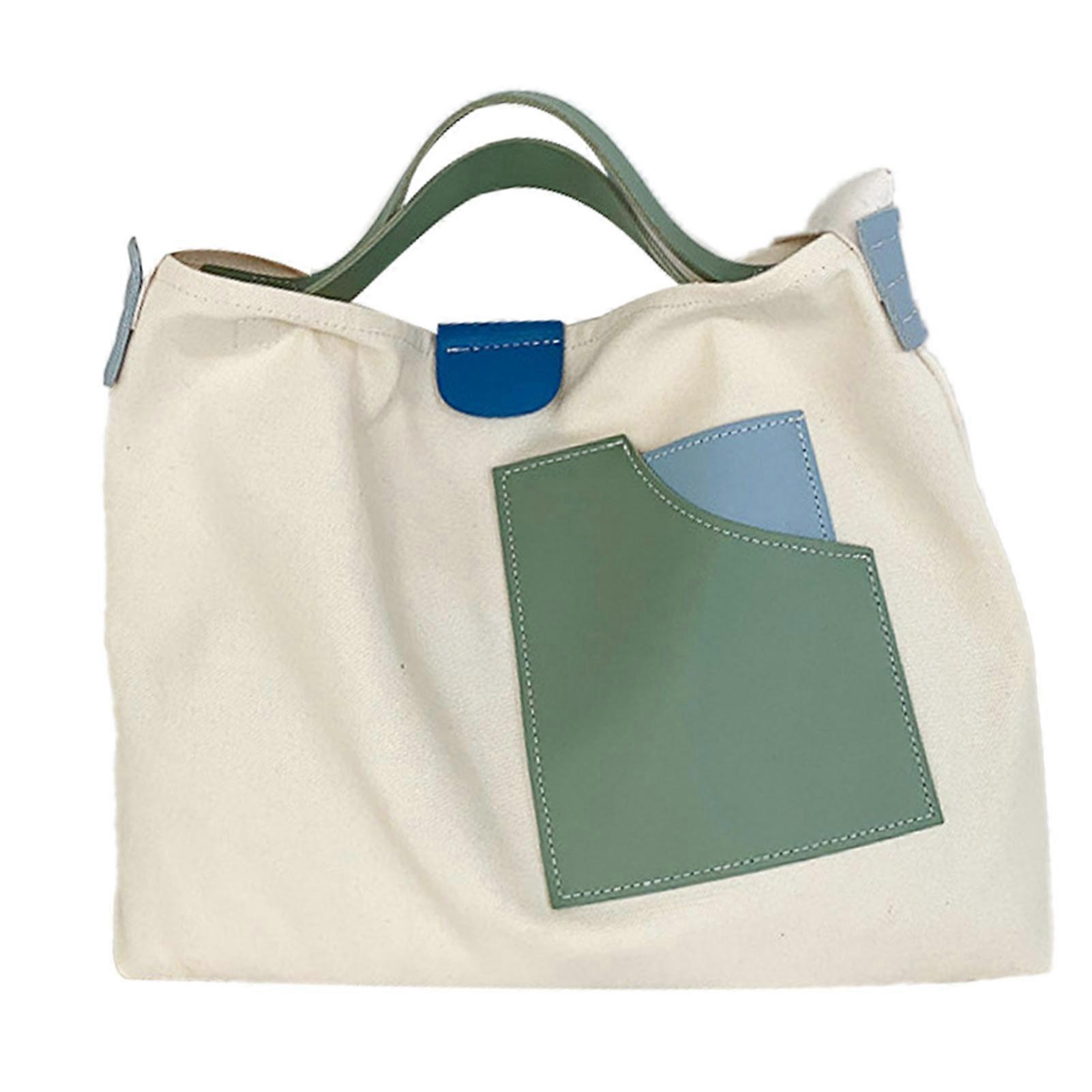 Women Shoulder Bag Canvas Patchwork Color Blocking Large Capacity Strap Adjustable Hand Bag