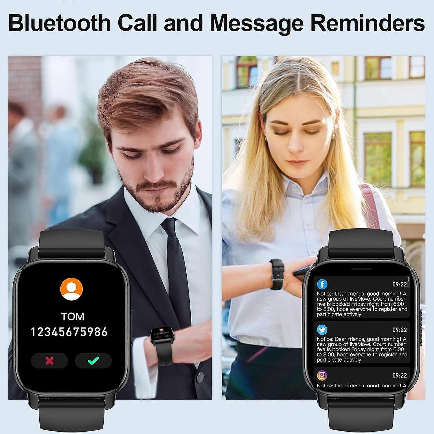 Smart Watch Bluetooth Call Function 1.85 Inch IP68 Waterproof Compatible with Android/iOS(Silver)