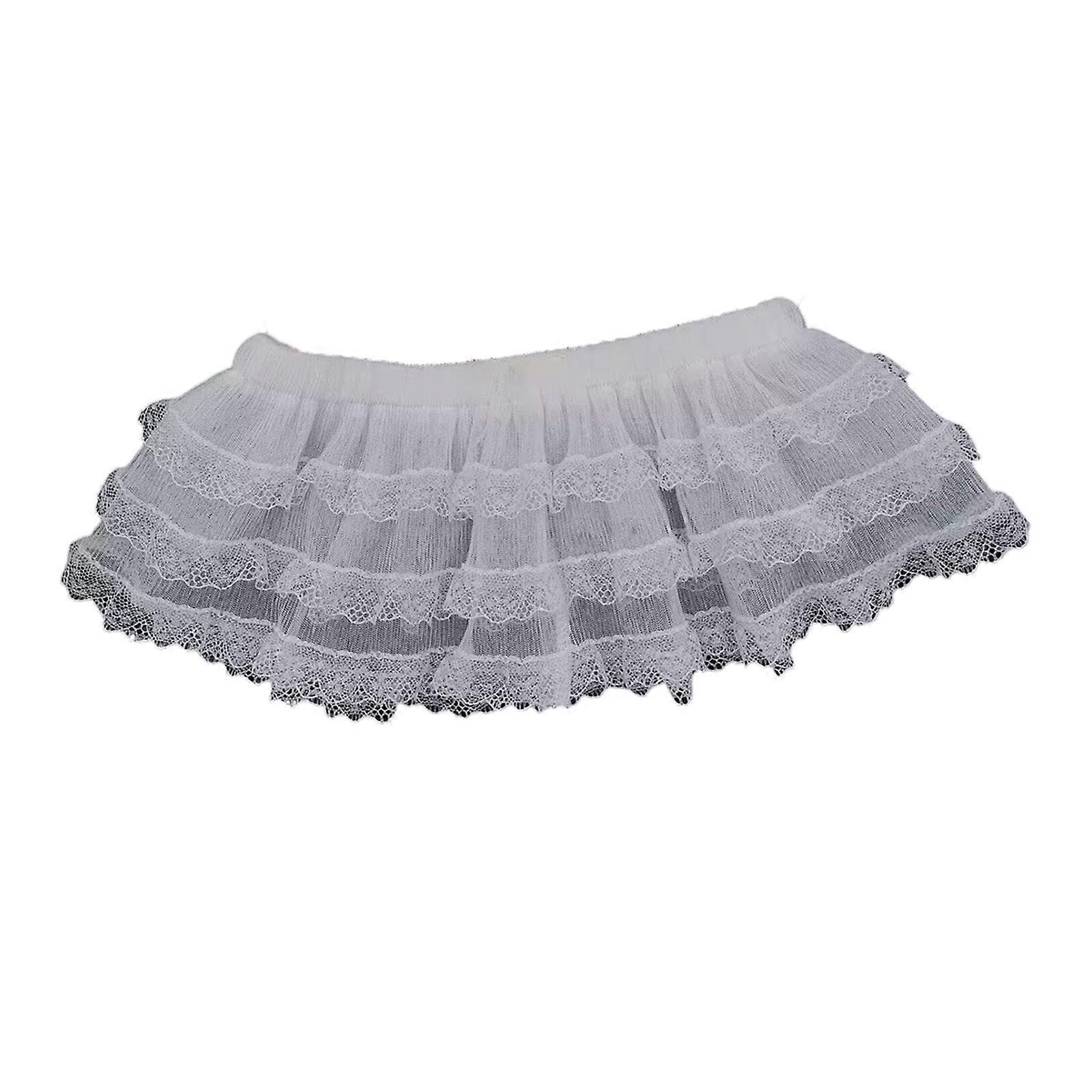 Baby Fart Curtain 2025 Spring Lace Short Skirt Solid Color 3-Layer Elastic Apron Stackable Tulle Skirt for Daily Wear White