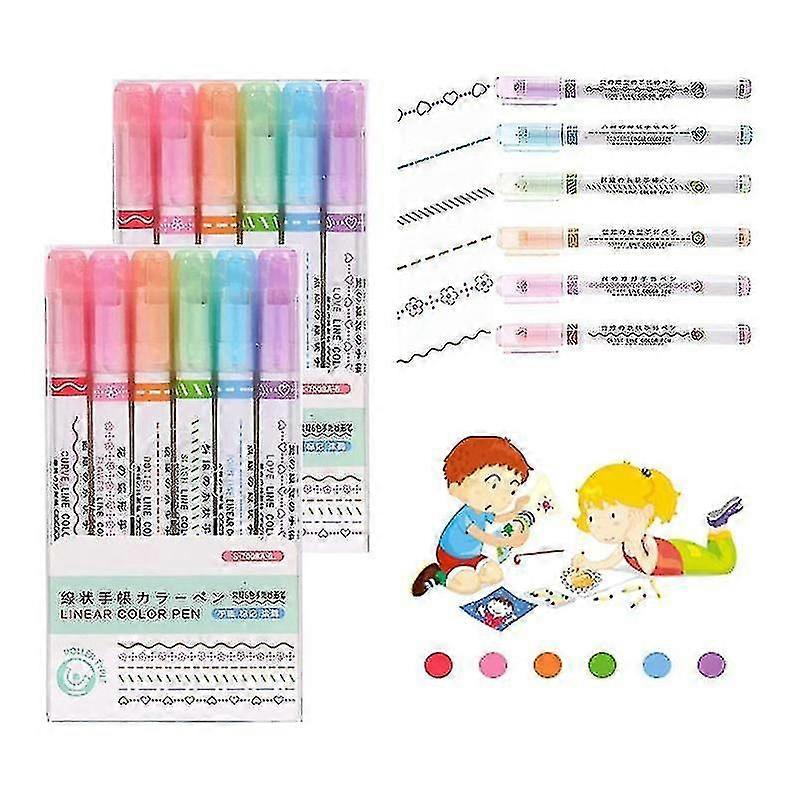 2 Set Curved Highlighter - Dual Tip With 6 Different Shapes, Highlighter Pen Set For Writing Drawin