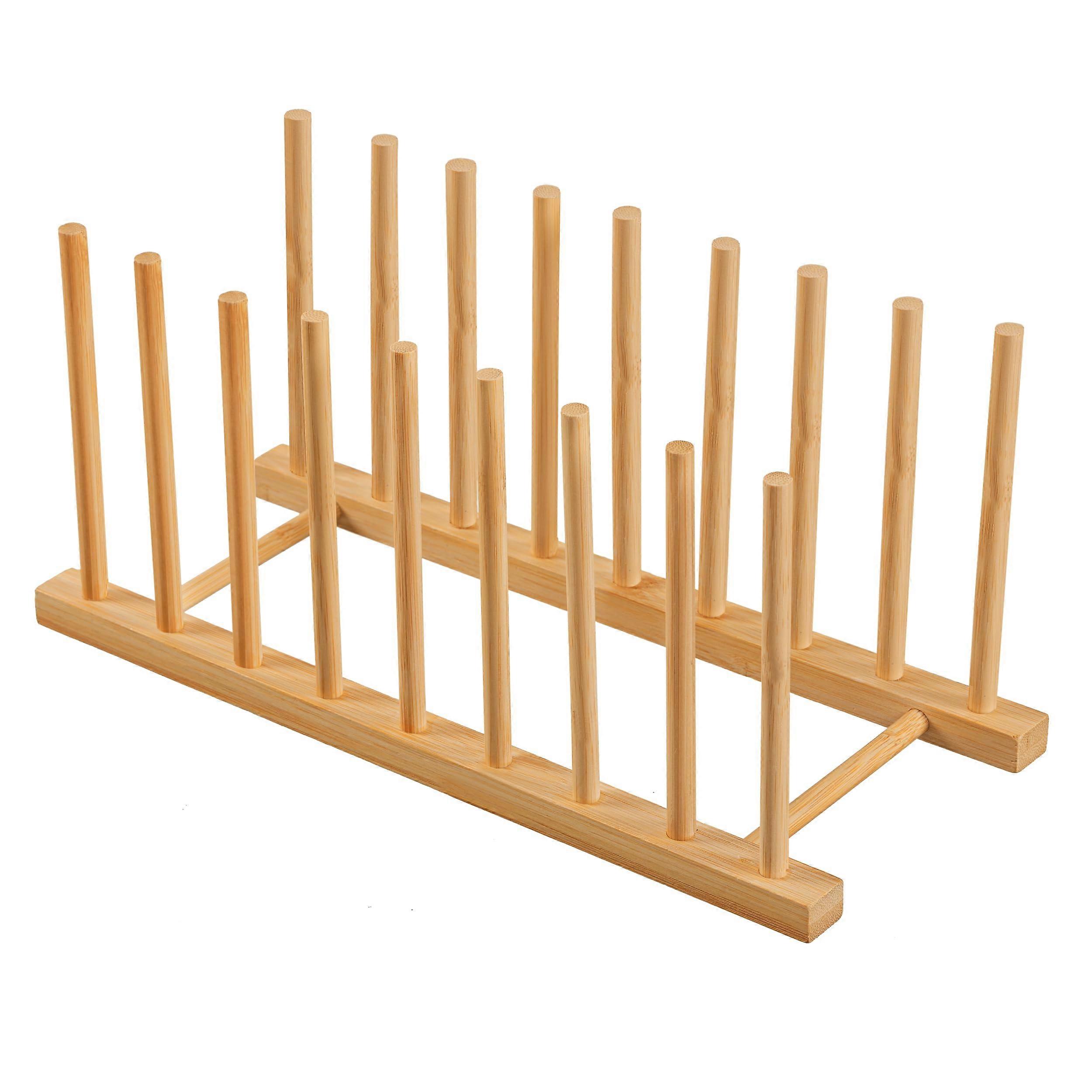 Bamboo Dish Drying Rack Organizer for Cabinet, Pot Lid and Plate Holder, Adjustable Height and Width, Eco-Friendly Material