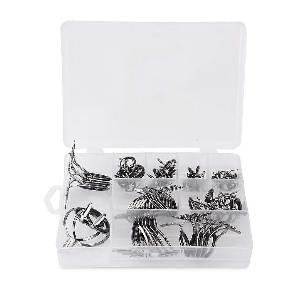 Fishing Rod Tips and Guides 75pcs Ceramic Baitcasting Rod Guides Repair Kit with Box for Building and Repairing Rods Eye Rings Set