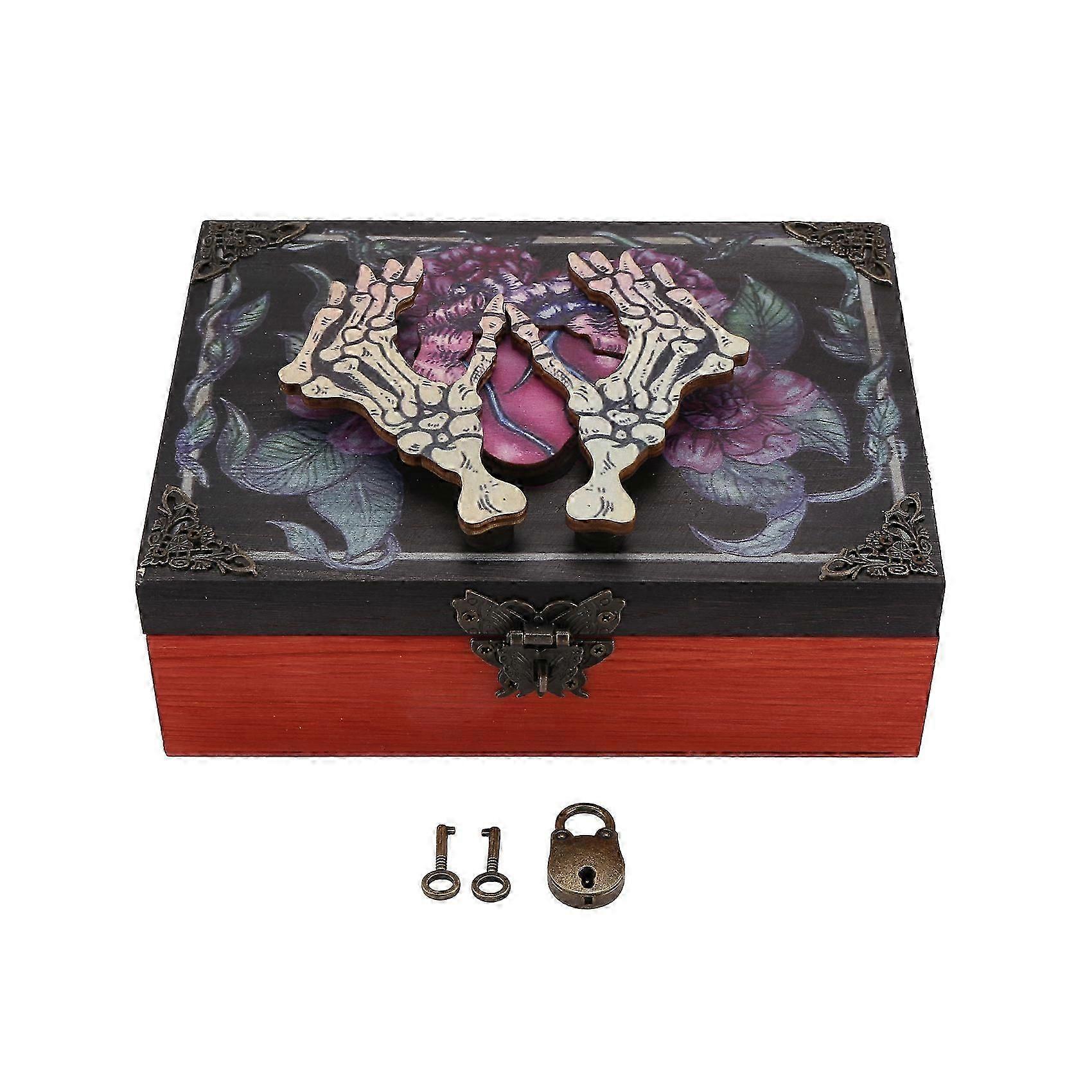 Skeleton & Nature Hidden Key Box Wooden Gothic Theme Skeleton Art Hidden Key Box Personalized Halloween Memory Boxes