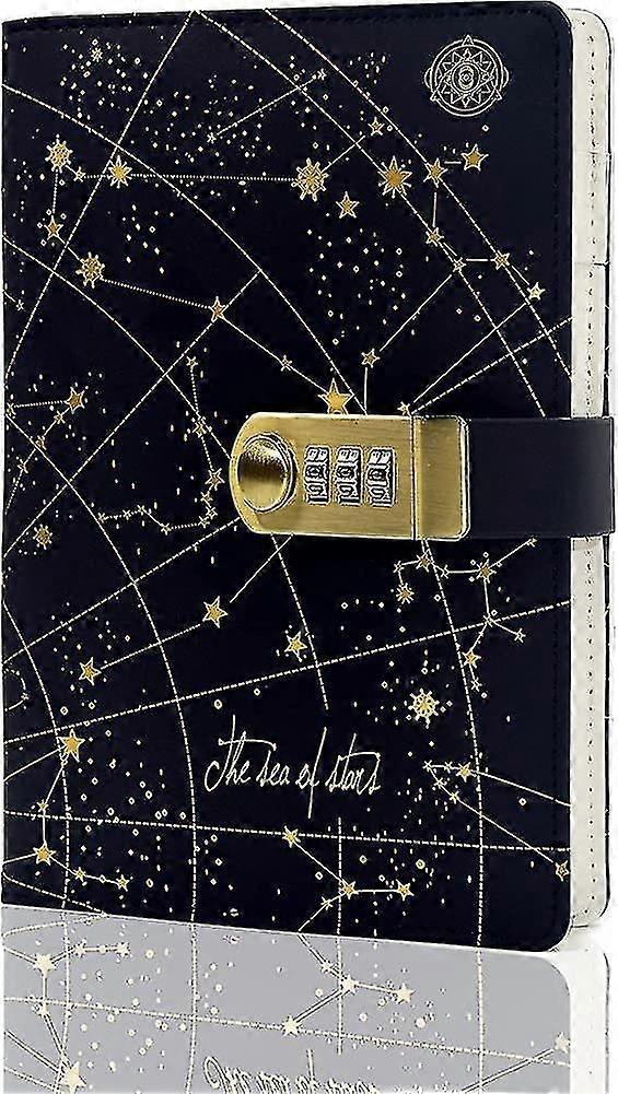 Creative Pu Leather Notebook Diary With Lock(star Pattern), A5 Secret Password