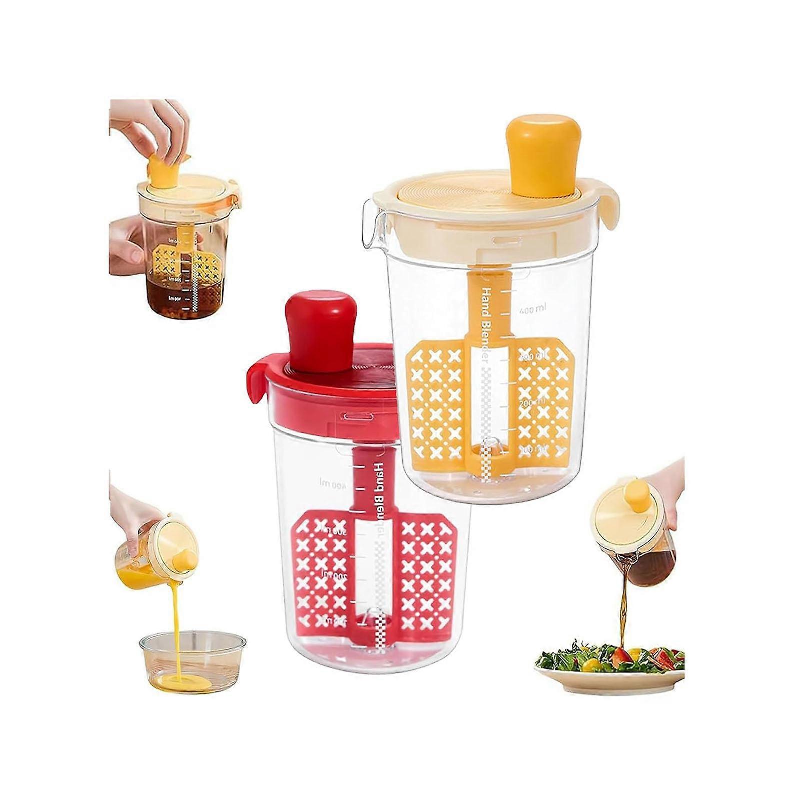 Manual Egg Mixing Cup with Scale, Yellow and Red Salad Dressing Mixer, Homemade Dipping Sauce Blender Tool