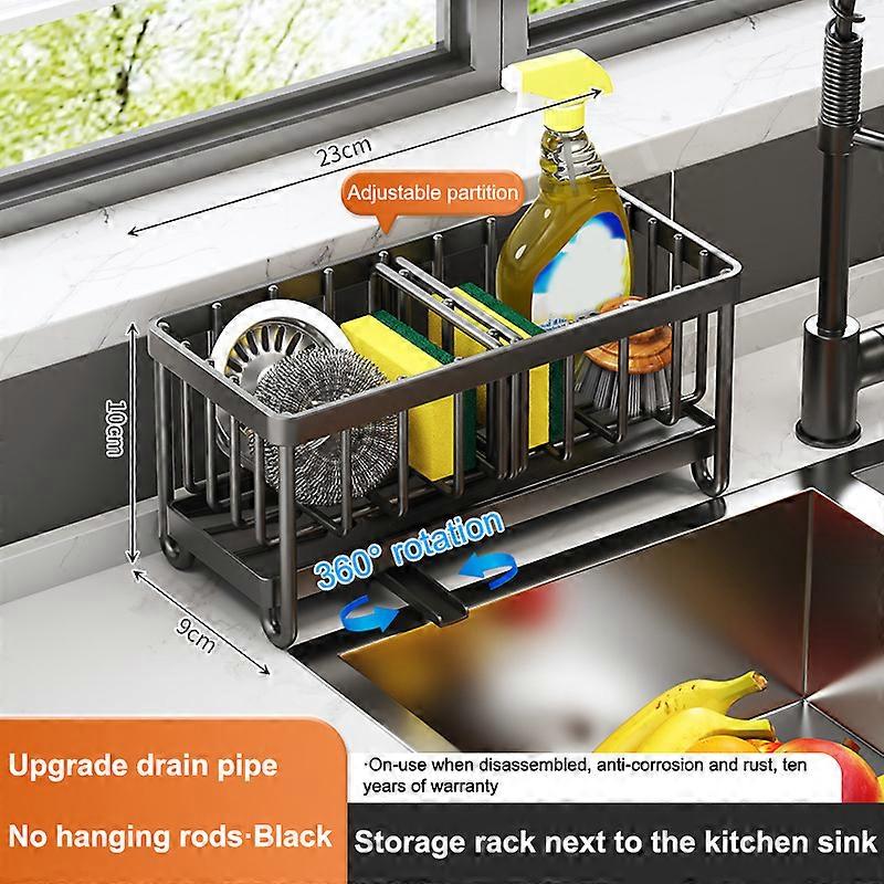 køkken rustfrit stål vask afløbsstativ svampeholder vandhane opbevaring sæbeafløb håndklædestativ hylde arrangør tilbehør