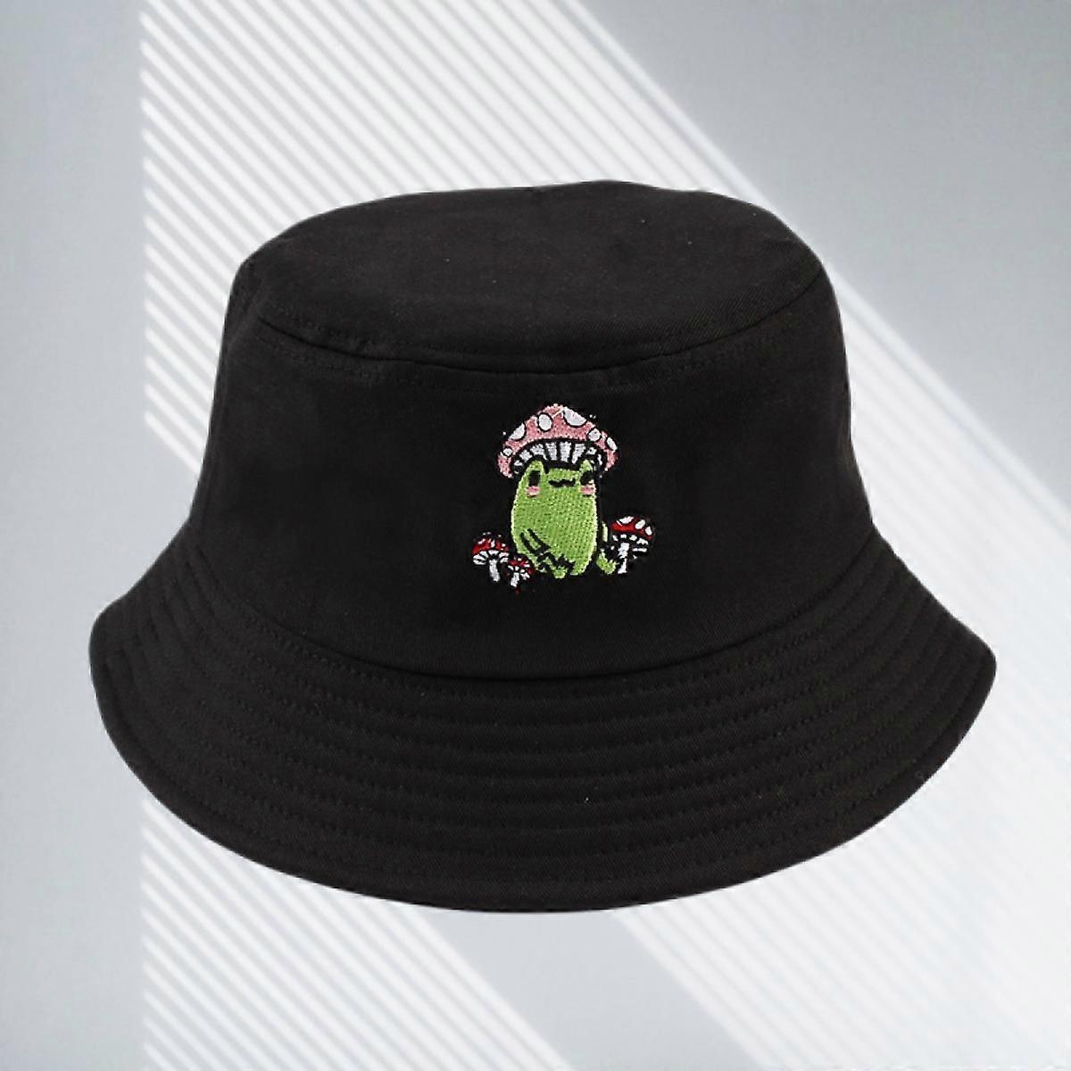 Mushroom Embroidered Bucket Hat Cartoon Sun Hat (Black) Fruugo UK