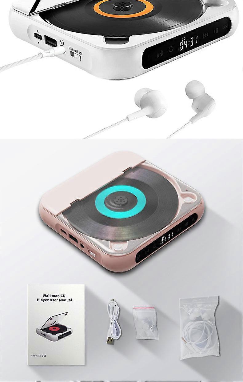 CD Music Player Memory Function Personal CD Player 1200 MAh Battery (White)