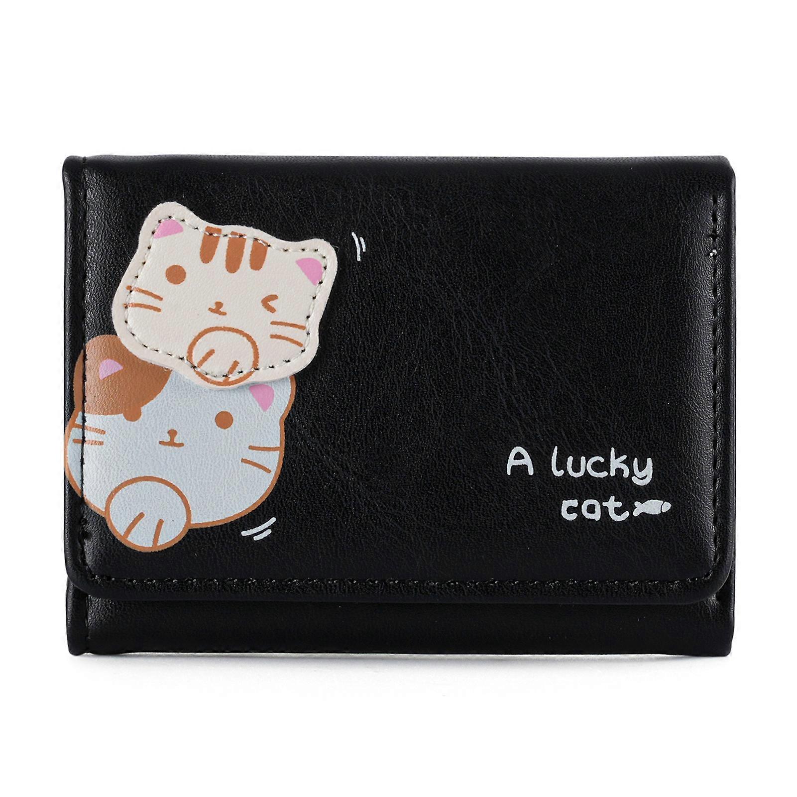 Mini Bifold Wallet Cat Print Cartoon Adorable Design for School Travel