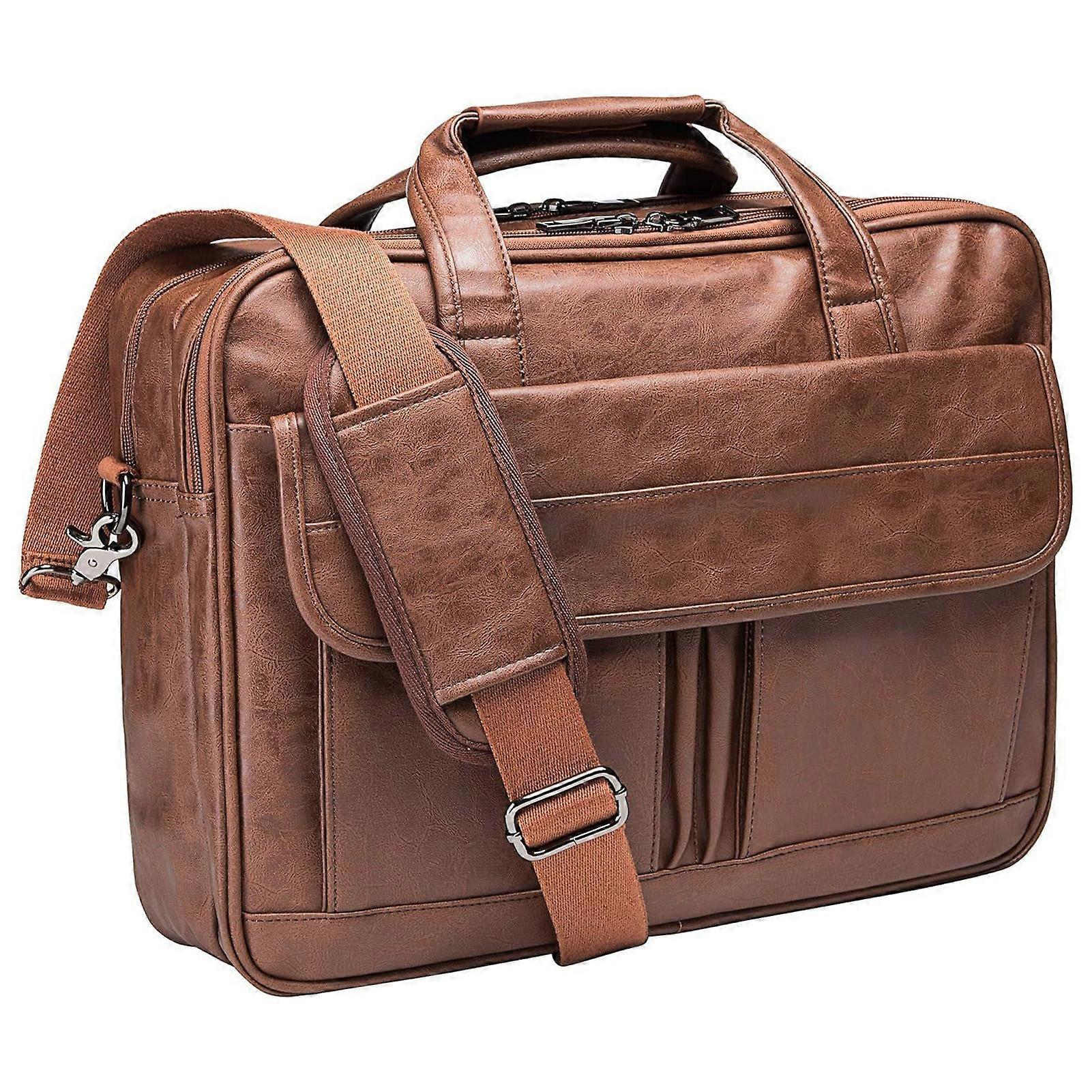 Laptops Tote Bag for Men Large PU Leather Briefcase for Men Multiple Compartments Messenger Bag