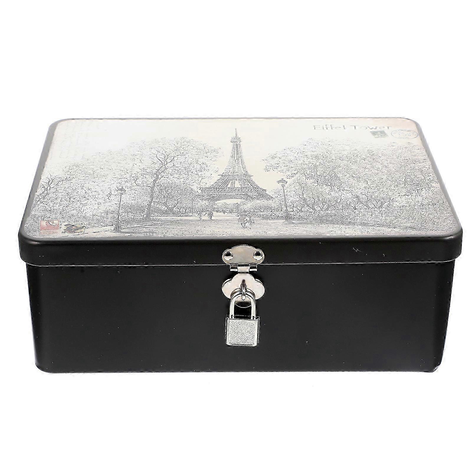 Lockable Tinplate Storage Box with Key - 24.5x18x8.5cm