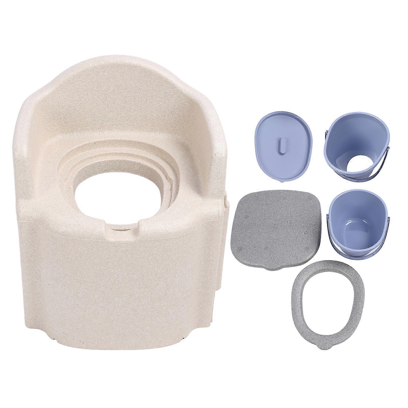 Bedside Commode Chair for Elderly Solid Hollow Bucket Soft Cushion Water Resistant Non Slip EPP Bedside Potty Shower Chair Beige