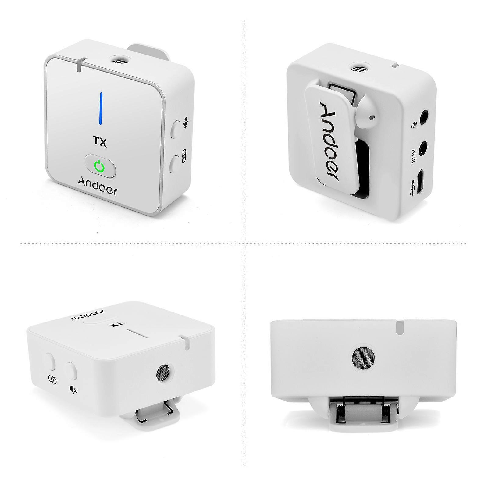 Andoer MX5 2.4G Wireless Recording Microphone System with Transmitter Receiver Clip-on Lavalier Mic 50M Effective Range Built-in Battery Replacement