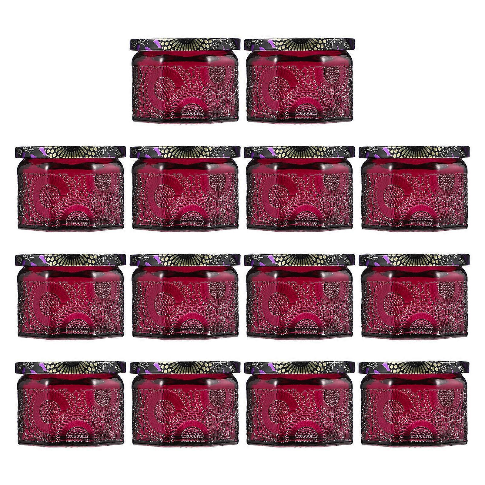 Purple Embossed Glass Candle Containers for Storage 14pcs Reusable Round Jars with Lids