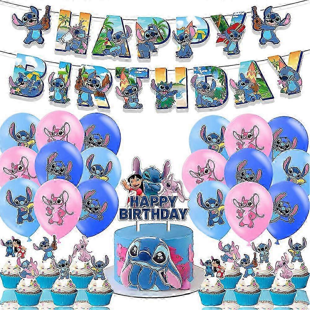 2025 Stitch & Lilo Theme Birthday Decors Cartoon Birthday Decor Balloons Cake Topper Banners