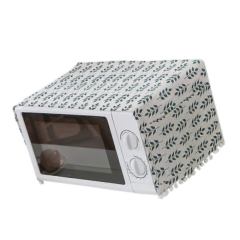 Microwave Dust Cover with Green Ear Pattern Cotton Linen Protective Towel with Side Pocket for Kitchen and Home