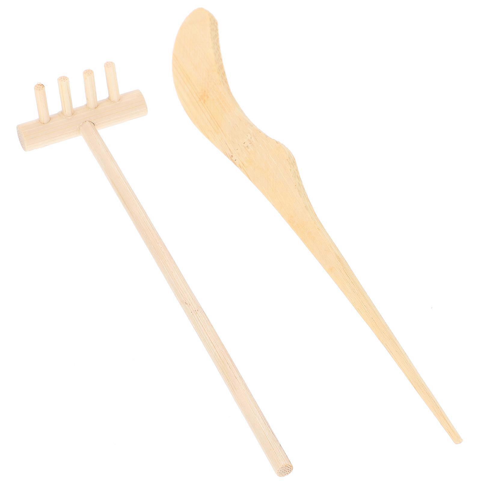 Mini Garden Rake Set Sand Smoothing Wooden Tools For Bookshelf Ornament Adults 1Set
