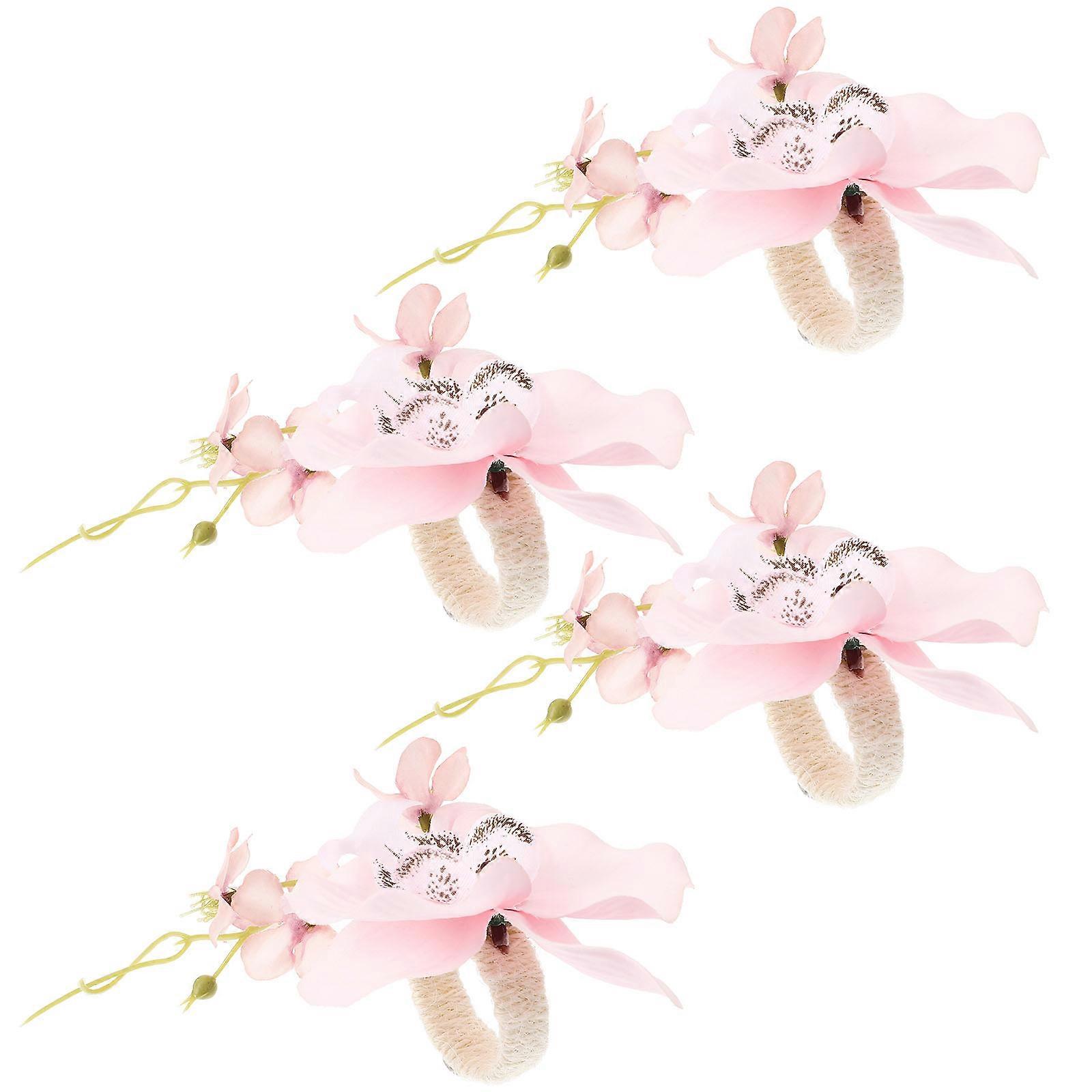 Artificial Flower Napkin Rings Elegant Dining Table Decors Pink 4Pcs