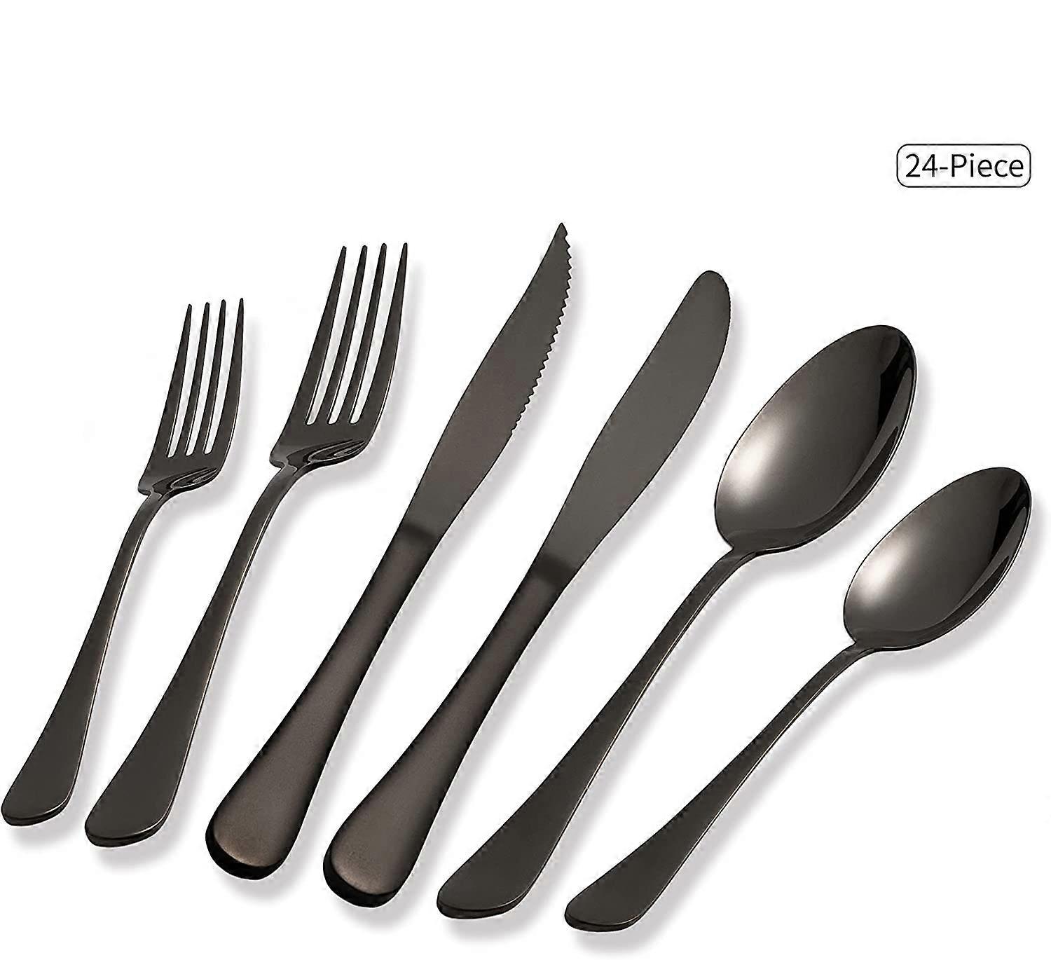 24 Piece Black Flatware Set.Stainless Steel Black Silverware Set.Tableware Cutlery Set. (Service for 4)