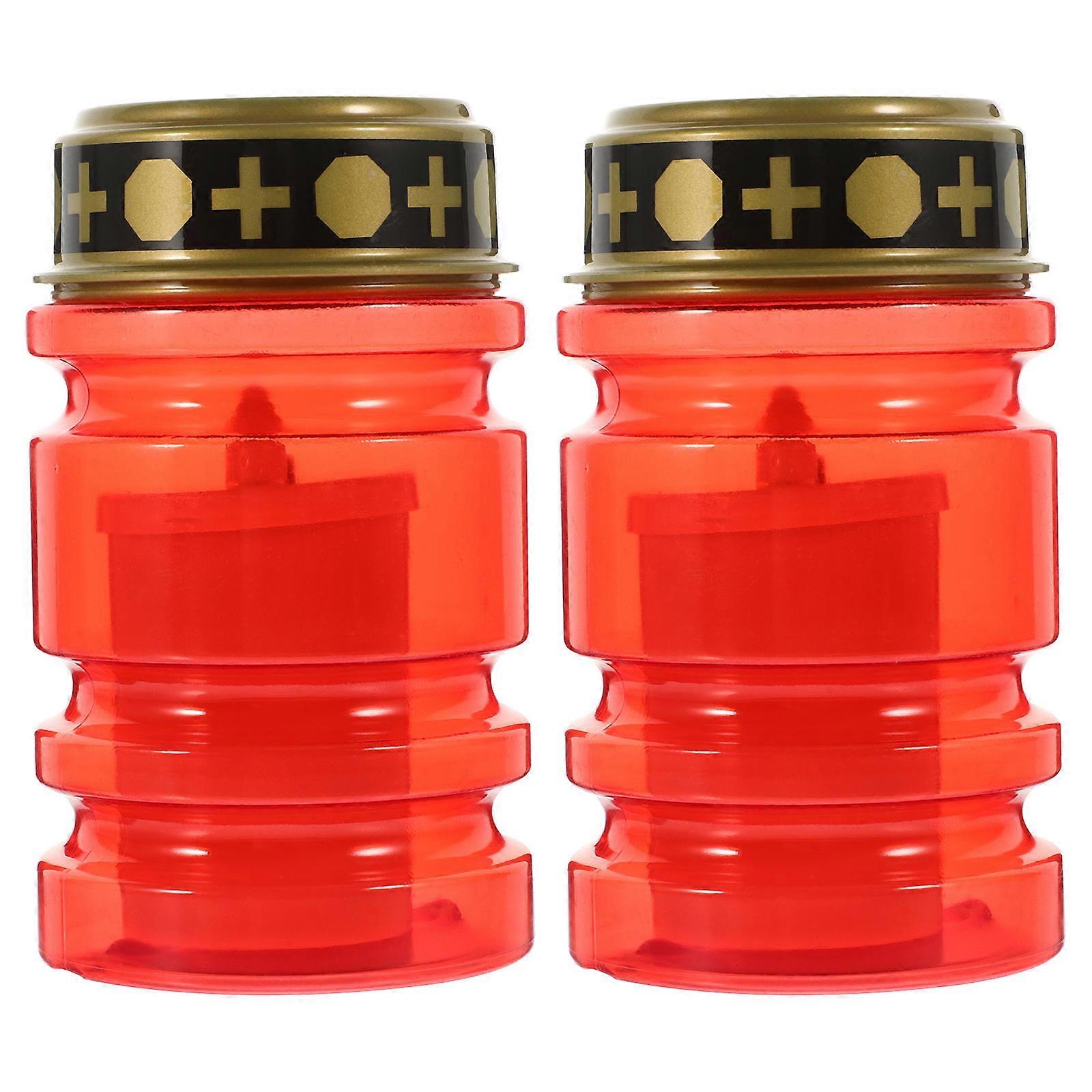 Candle Light Lamp Flameless Led Candle Light Religious Decoration Graveyard Lamp Portable Red 5.0X3.0X3.0in Lightweight 2Set