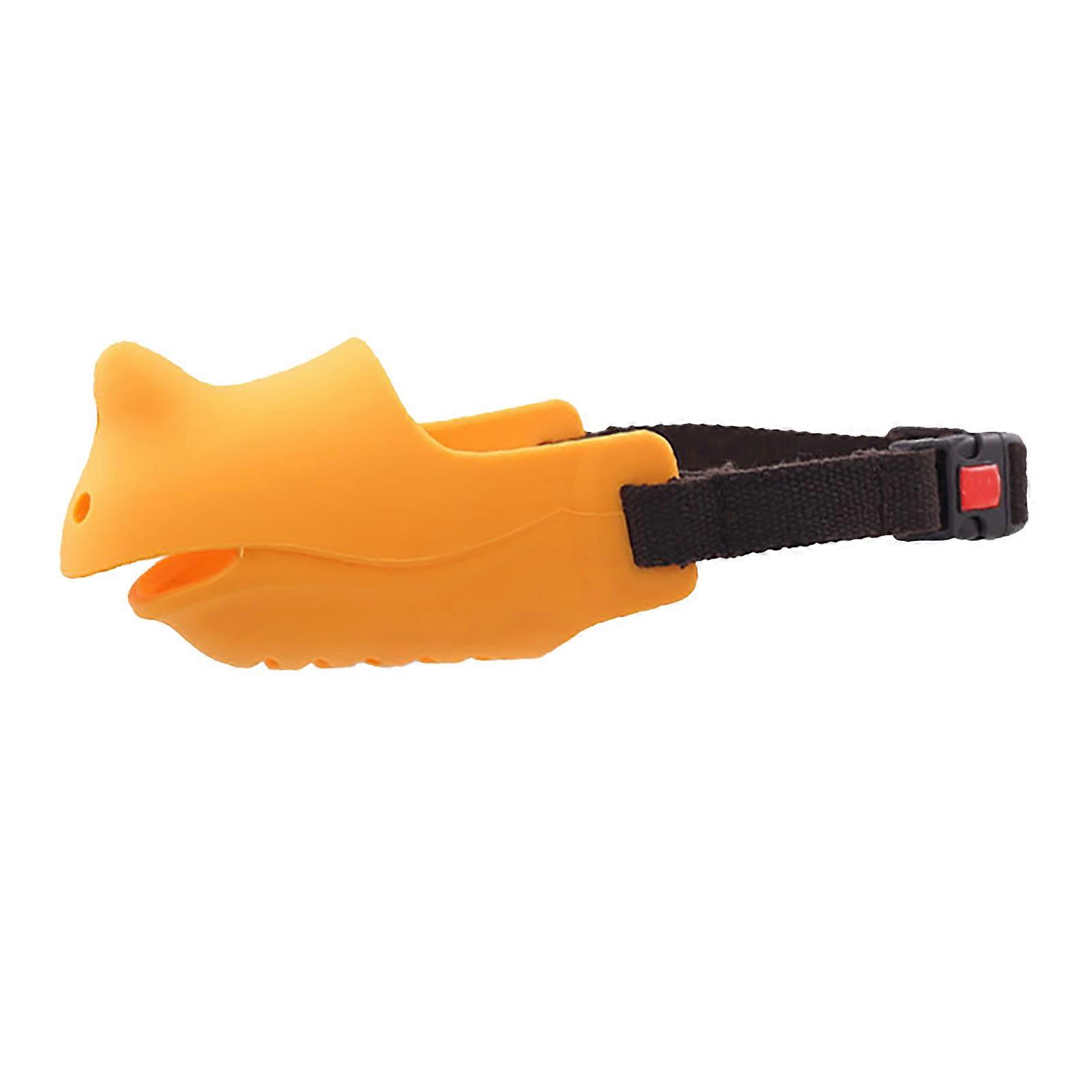 Dog Silicone Mouth Cover Bite and Bark Prevention Breathable Adjustable Dog Muzzle for Dogs Yellow M (Mouth Circumference 13.5‑16cm / 5.3‑6.3in)