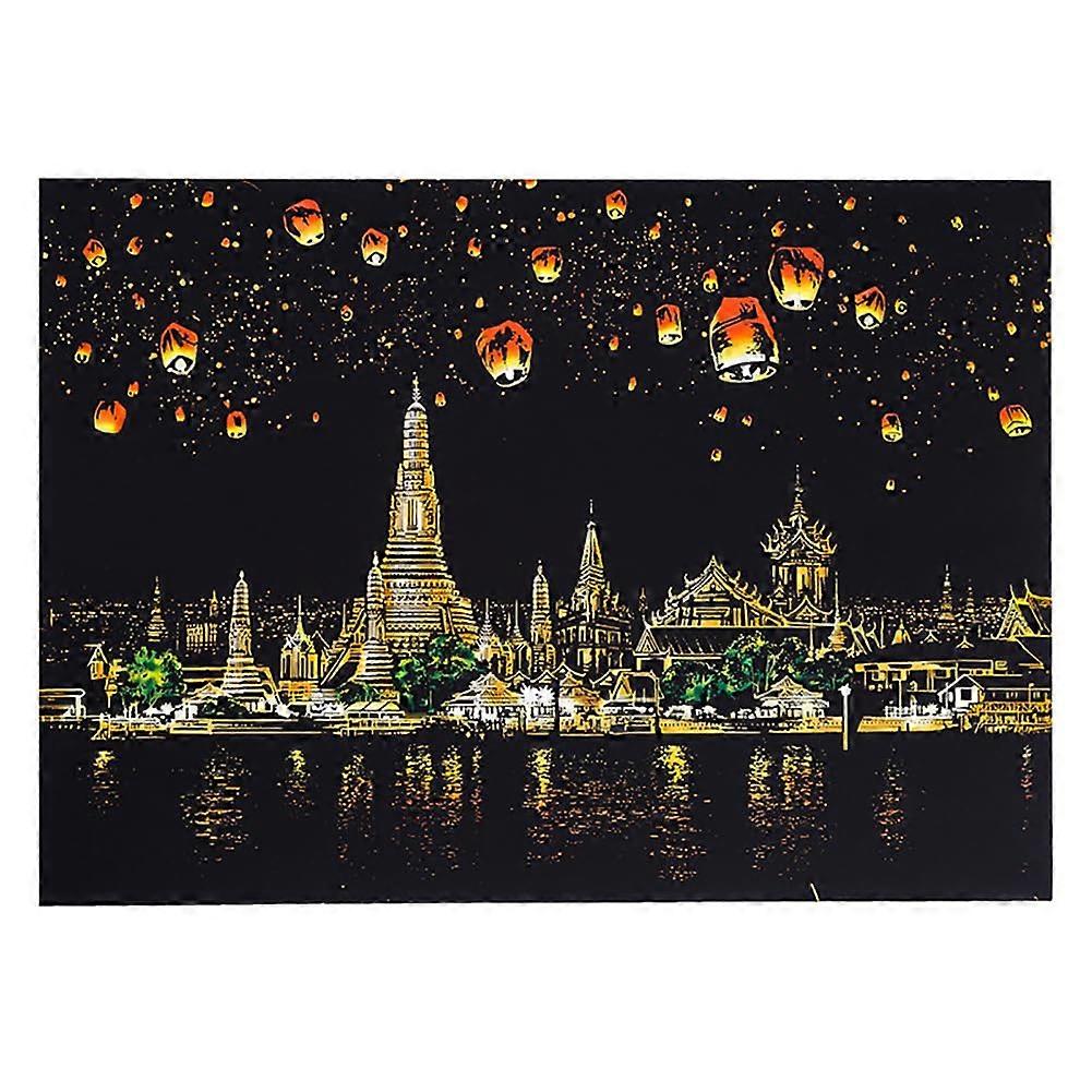 Magic Scratch Art Paper and Pen Set, Black Scratch Art City Series Night Scene DIY Craft, 40 x 28 cm