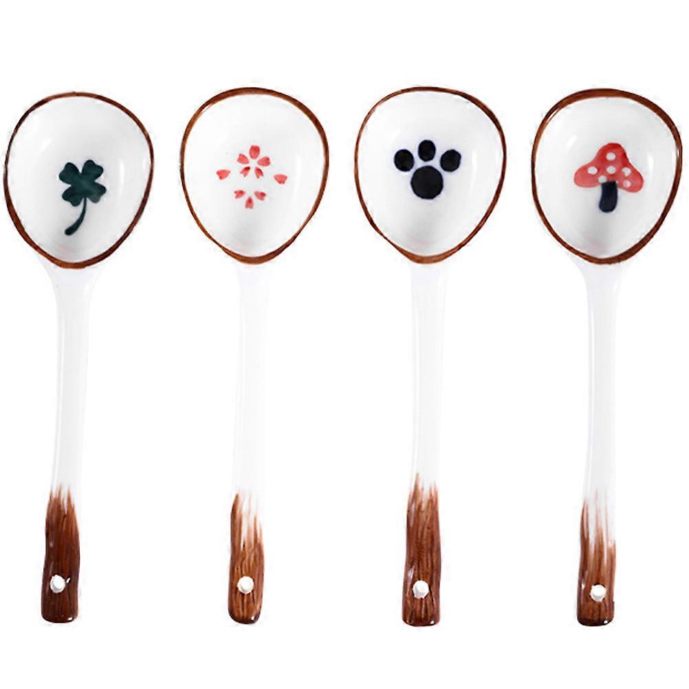 Delicate Soup Spoon Asian Tableware Spoons Restaurant Simple-Style Assorted Color Picnic Use 4Pcs