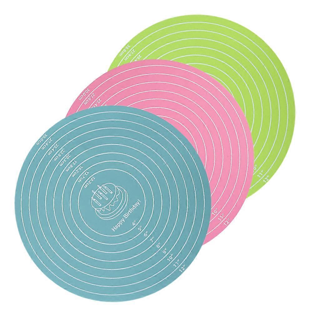3pcs Non Slip Silicone Cake Turntable & Pastry Mat Set with Measurement for Baking, Kneading, and Decorating Pink & Green