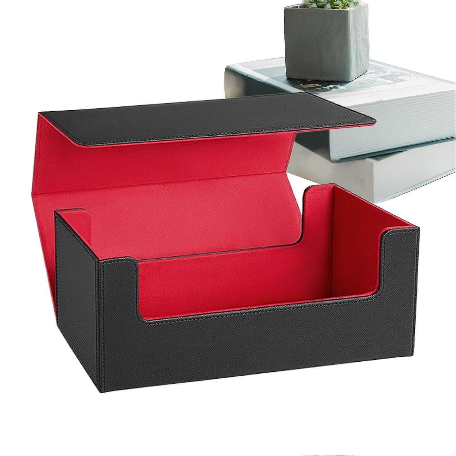 Card Box Organizer Large Capacity Magnetic Closure Storage Container, Black Red