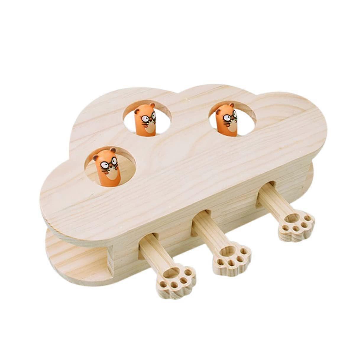 Cat Teaser Toy Made of Wood Interactive Cat Toy with Scratching Board and Cloud Gopher Pattern for Creative Entertainment and Education of Your Cat