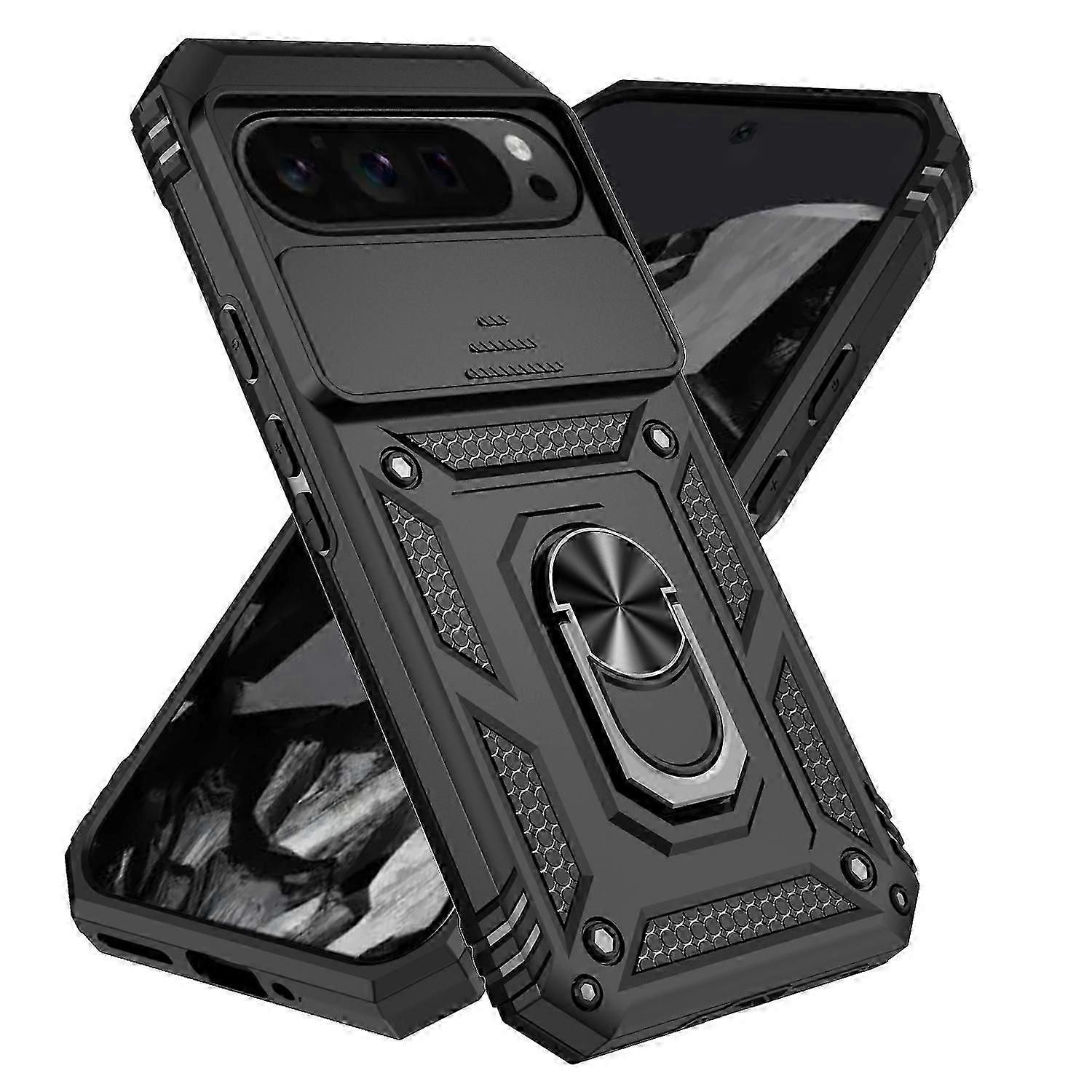 Case for Google Pixel 9 Pro XL with Slide Camera Cover, Military Grade Drop Tested, 360 Rotated Metal Ring Kickstand Case