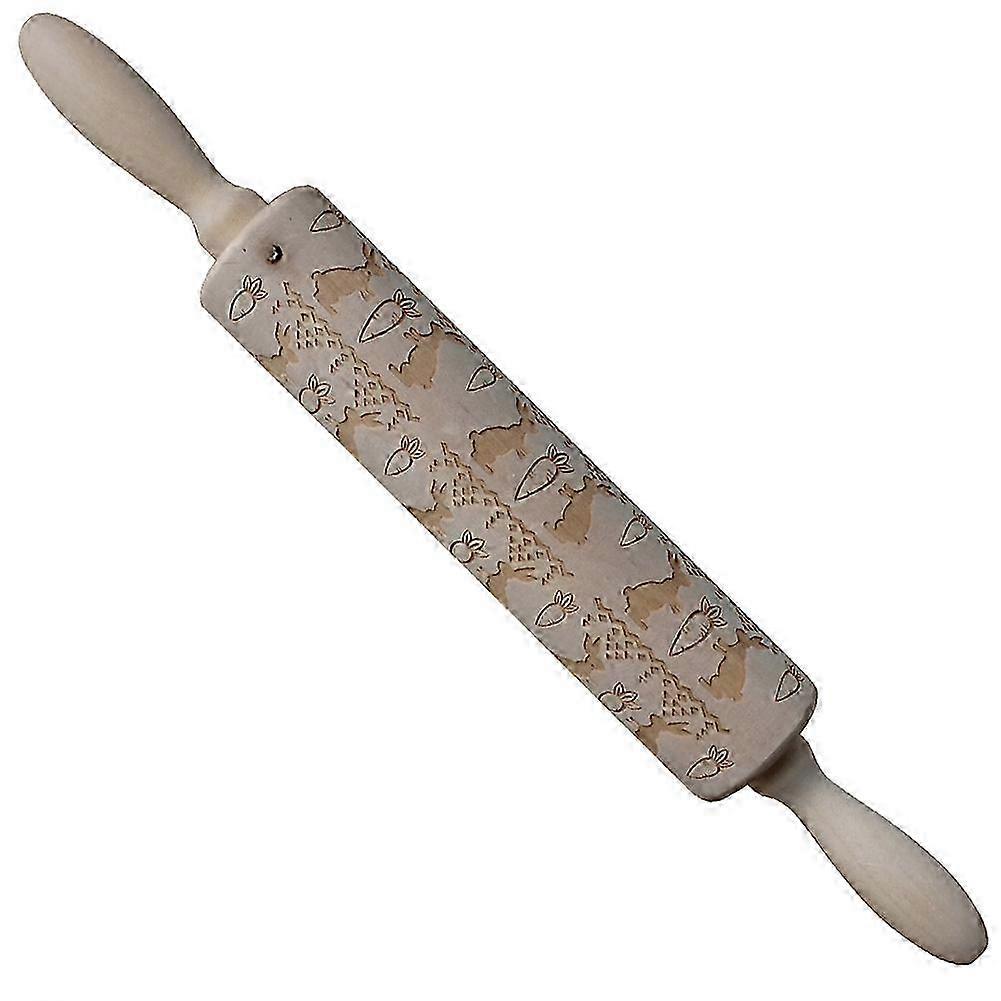 Stylish Kitchen Rolling Pin for Bread & Cookie Dough with Rabbits & Carrots Carving - Unique Baking Tool for Creative Designs