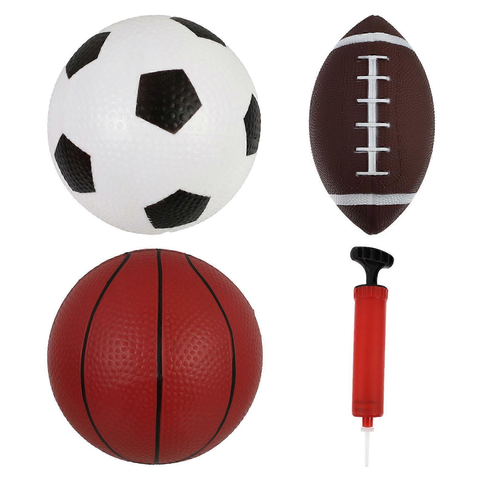 Kid Inflatable Ball Set of 3pcs Including Soccer Basketball and Rugby Balls Made of PVC Assorted Color